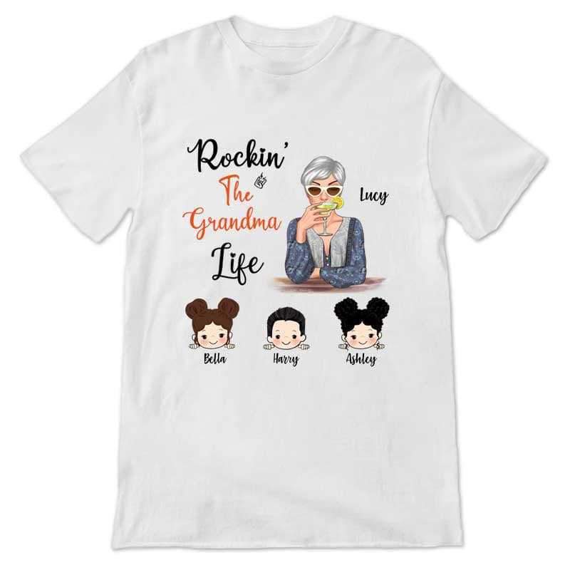 Apparel Rockin‘ The Mom Grandma Life Peeking Kids Cocktail Girl Personalized Shirt