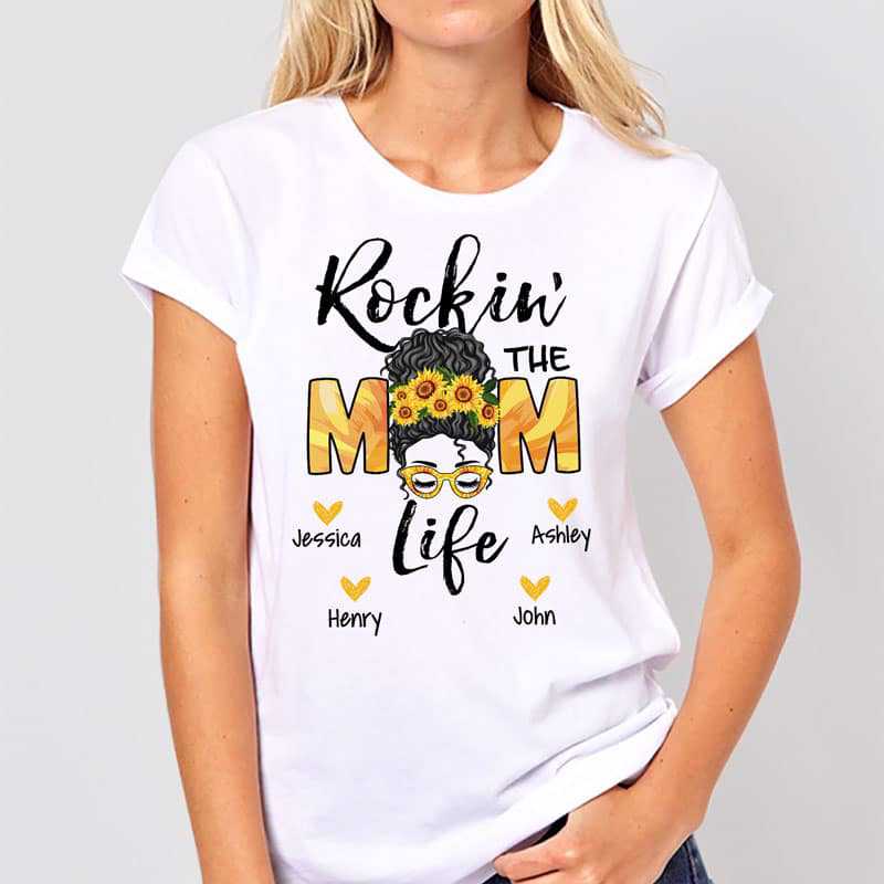 Apparel Rockin The Mom Life Messy Bun Personalized Shirt
