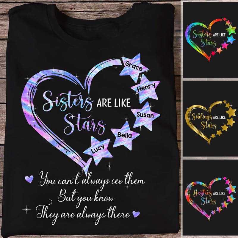 Apparel Sisters Besties Like Stars Personalized Shirt Classic Tee / Black Classic Tee / S