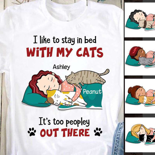 Apparel Stay In Bed Chibi Cats Personalized Shirt Classic Tee / White Classic Tee / S