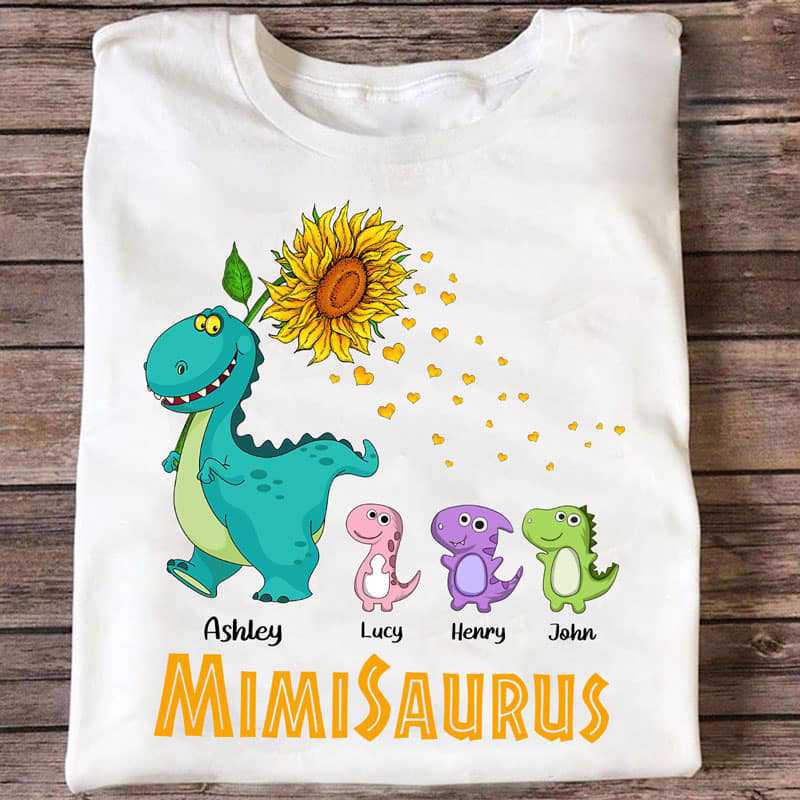 Apparel Sunflower Grandmasaurus And Kids Personalized Shirt Classic Tee / White Classic Tee / S