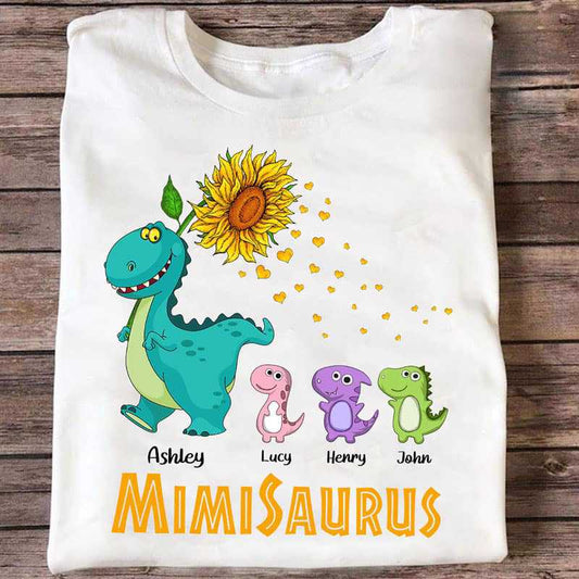Apparel Sunflower Grandmasaurus And Kids Personalized Shirt Classic Tee / White Classic Tee / S