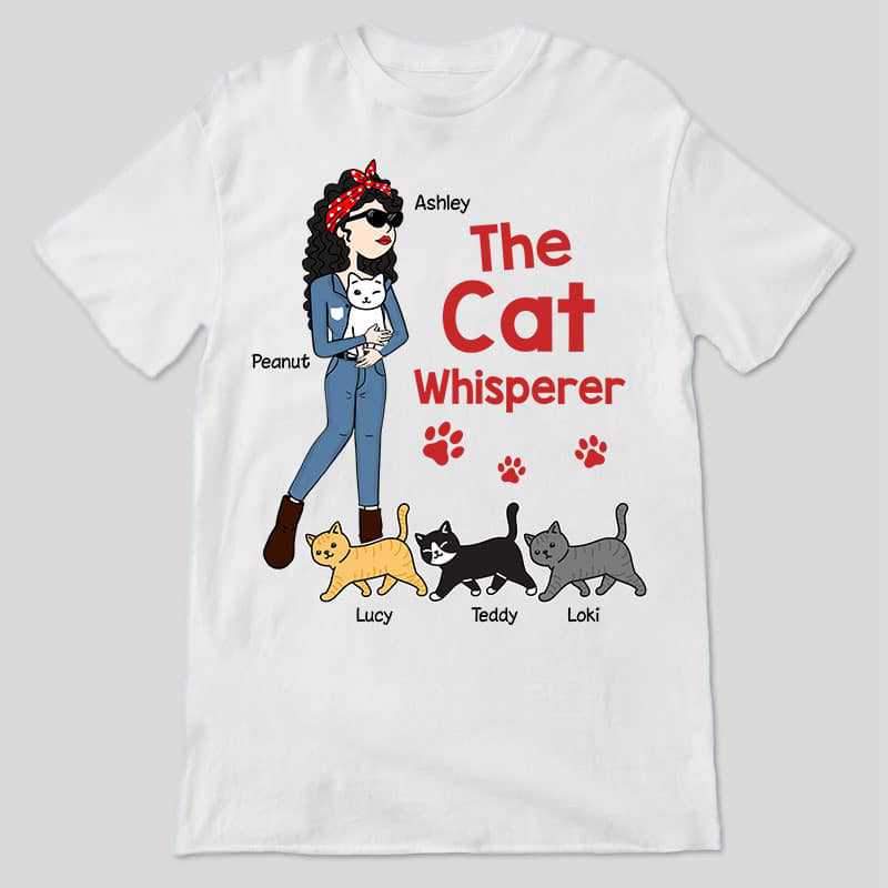Apparel The Cat Whisperer Stick Lady and Walking Cat Personalized Shirt