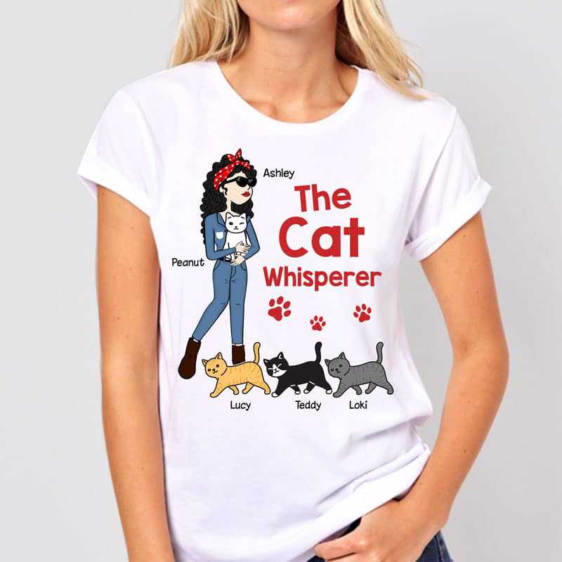 Apparel The Cat Whisperer Stick Lady and Walking Cat Personalized Shirt