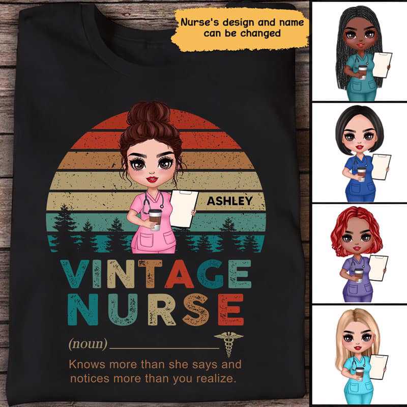 Apparel Vintage Doll Nurse Personalized Shirt Classic Tee / Black Classic Tee / S