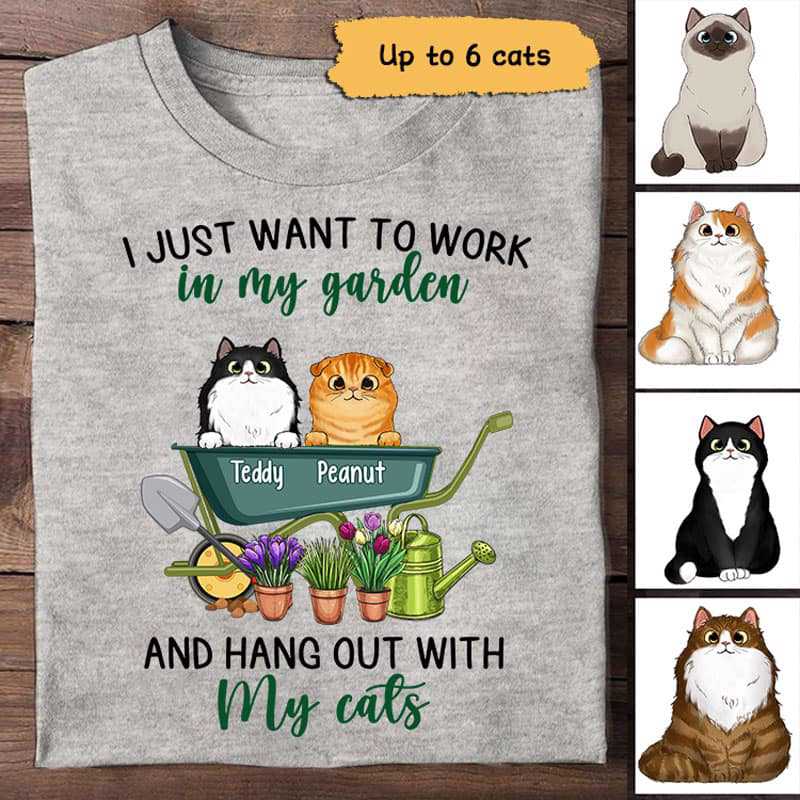 Apparel Work In Garden And Hang Out With Fluffy Cats Personalized Shirt Classic Tee / Ash Classic Tee / S