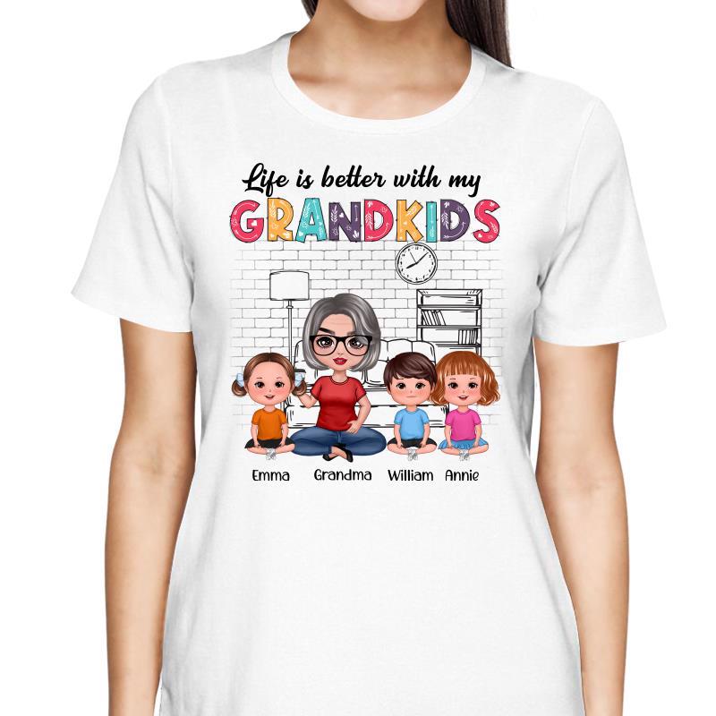 Brick Background Doll Grandma And Grandkids Colorful Pattern Personalized Shirt