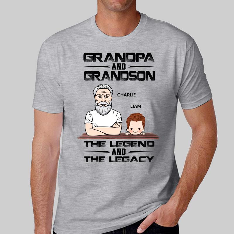 Grandpa And Grandson Granddaughter The Legend The Legacy Personalized Shirt