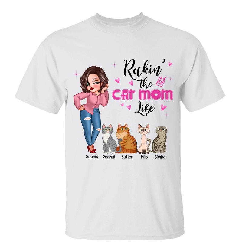Rockin‘ Cat Mom Life Pink Sassy Woman Personalized Shirt