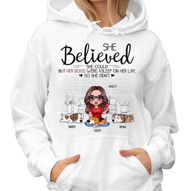 Dog Asleep On Lap Doll Girl & Sleeping Dog Personalized Hoodie Sweatshirt