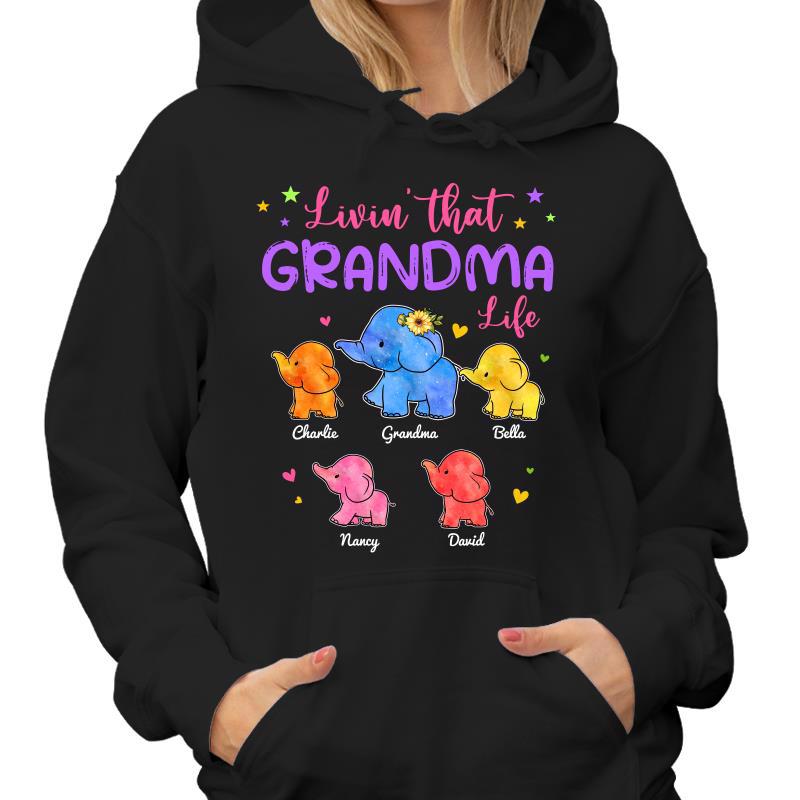 Elephant Livin‘ That Grandma Life Personalized Hoodie Sweatshirt