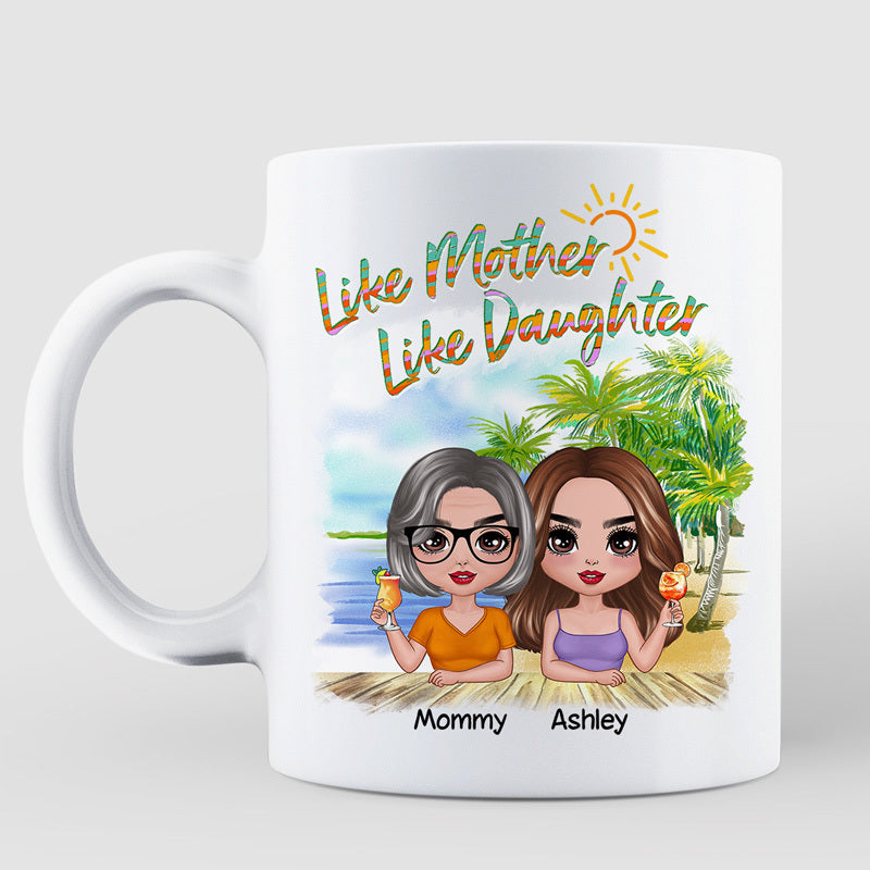 Summer Doll Mom And Daughter On The Beach Personalized Mug
