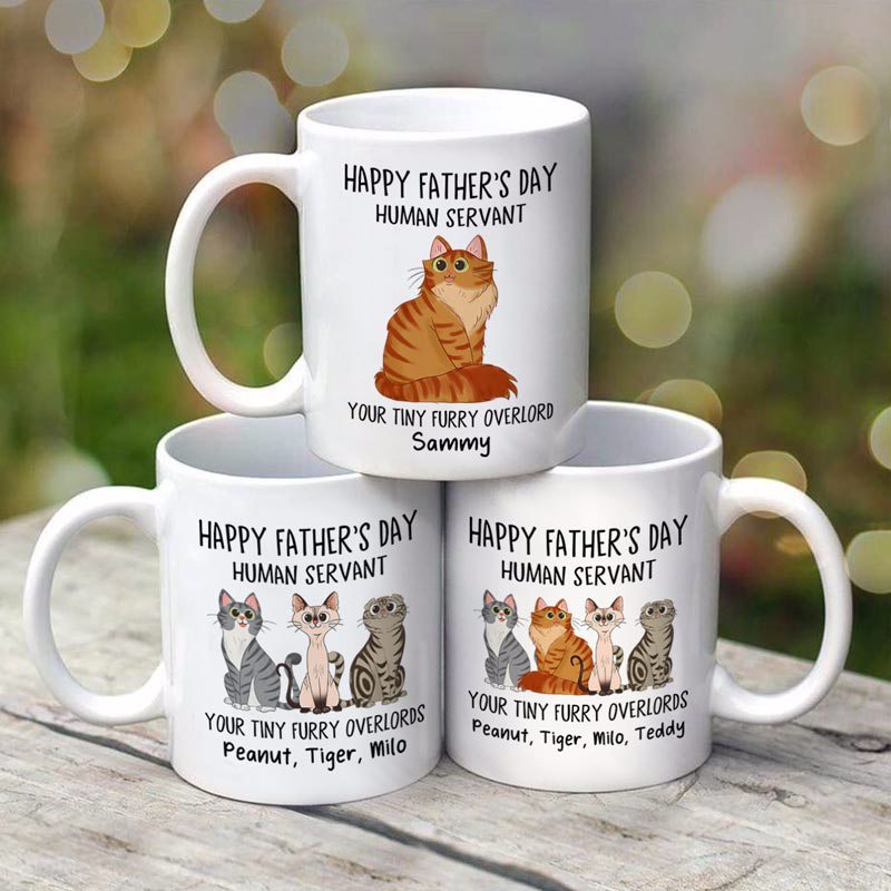 Cartoon Sitting Cats Happy Father‘s Day Cat Human Servant Personalized Mug