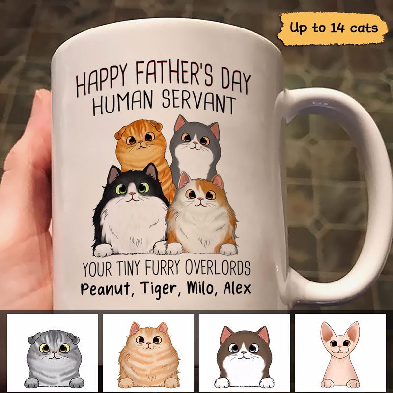 Happy Father‘s Day Human Servant Fluffy Cats Personalized Mug