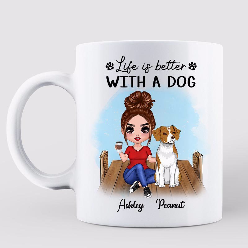 Doll Woman Sitting With Dogs On The Bridge Gift For Dog Mom Personalized Mug