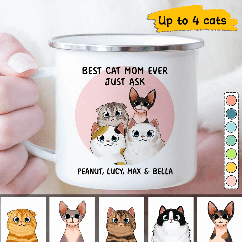 Campfire Mug Best Cat Mom Cat Dad Ever Fluffy Cats Personalized Campfire Mug 12oz