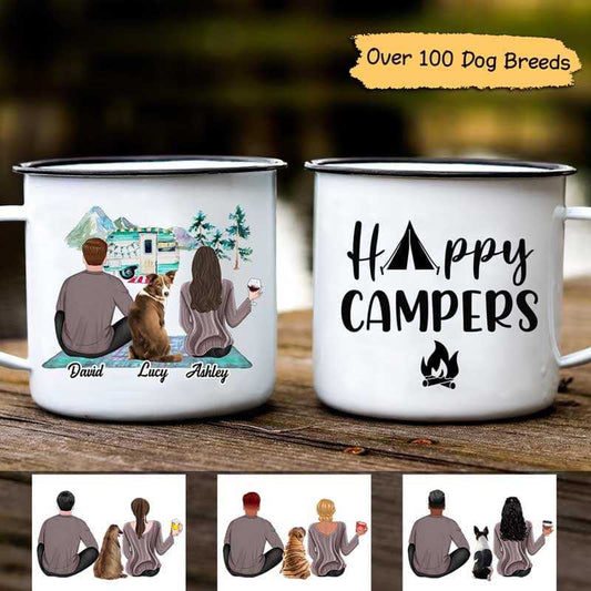 Campfire Mug Couple Camping With Dog Personalized Campfire Mug 12oz