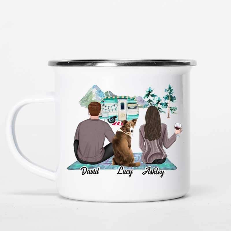 Campfire Mug Couple Camping With Dog Personalized Campfire Mug 12oz
