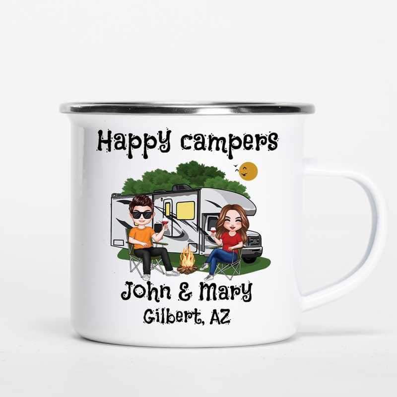 Campfire Mug Happy Camper Campsite Doll Friends Couple Single Personalized Campfire Mug 12oz