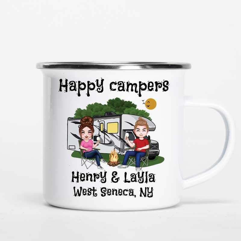Campfire Mug Happy Camper Campsite Doll Friends Couple Single Personalized Campfire Mug 12oz