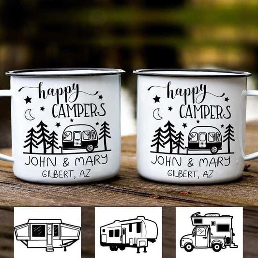 Campfire Mug Happy Campers Outline Personalized Campfire Mug 12oz