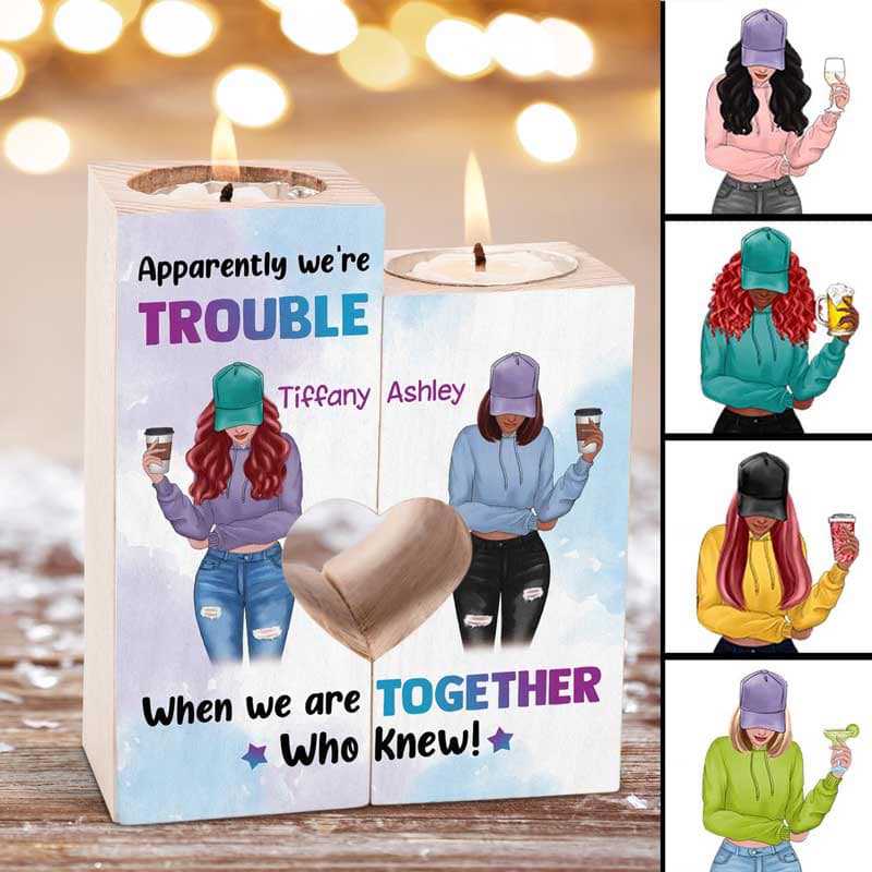 Candle Holder We‘re Trouble Besties Front View Personalized Candle Holder Onesize