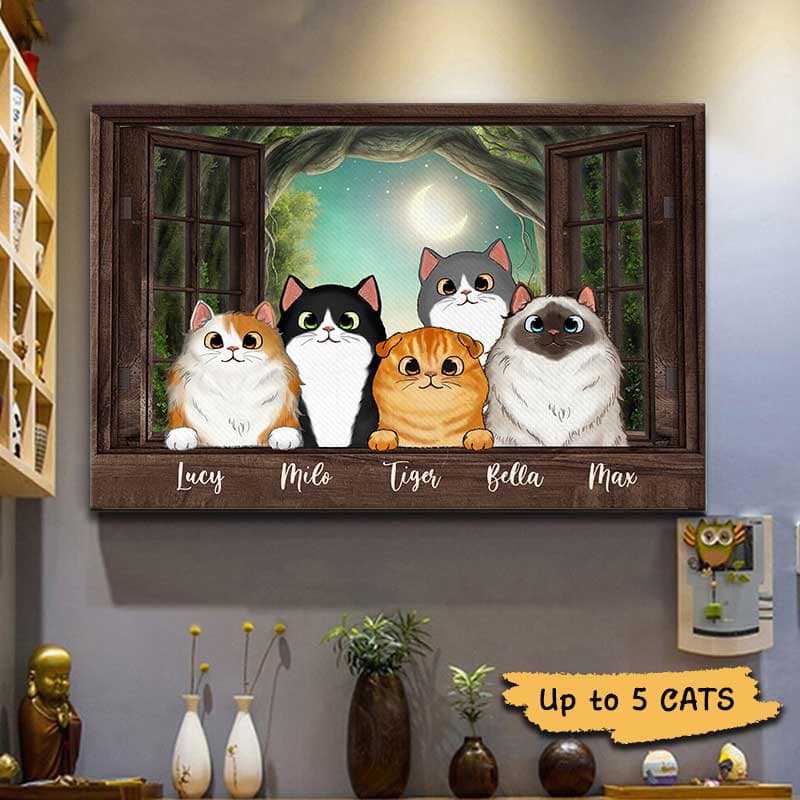 Canvas Prints Cats Peeking On Window Personalized Canvas 24" x 16" - BEST SELLER