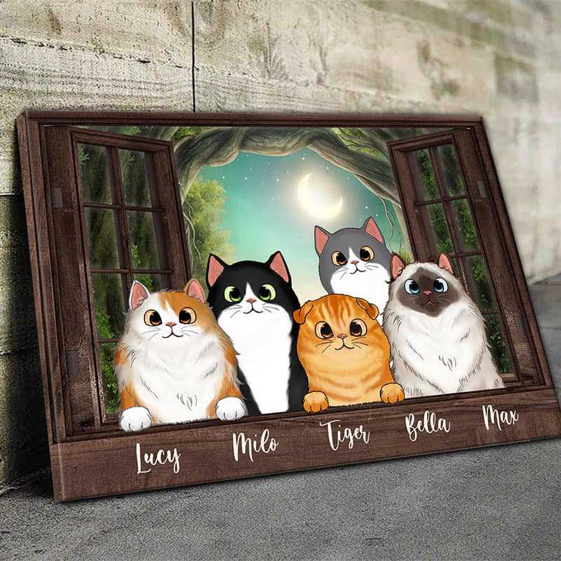 Canvas Prints Cats Peeking On Window Personalized Canvas