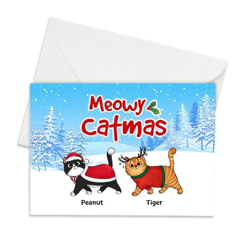 Cards Fluffy Cat Walking In Winter Wonderland Personalized Postcard 7x5 / 1 Card