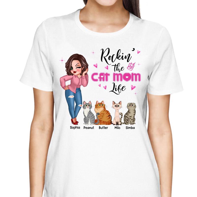 Rockin‘ Cat Mom Life Pink Sassy Woman Personalized Shirt