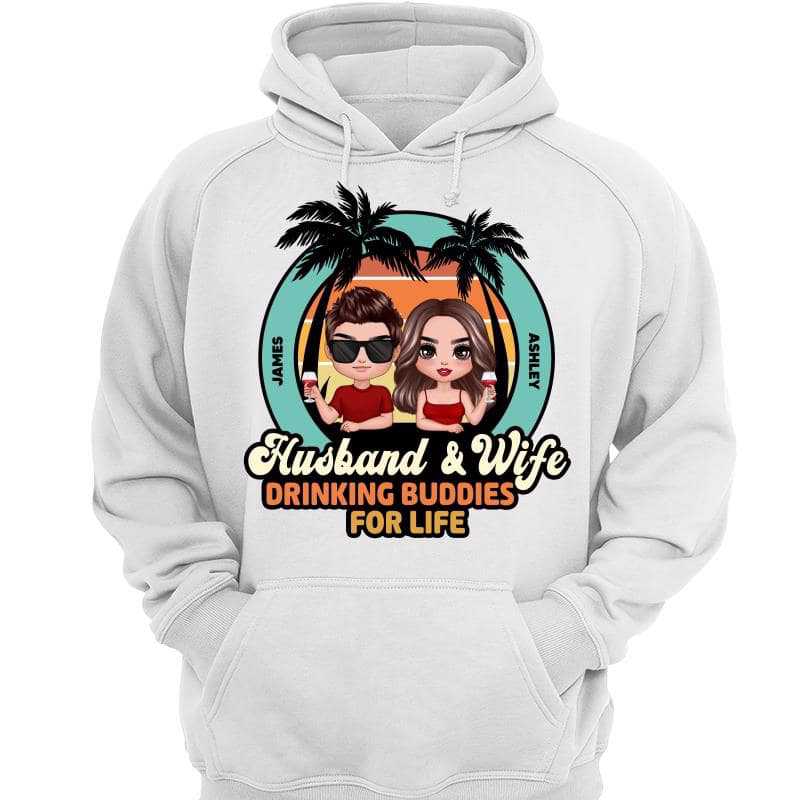 Husband Wife Drinking Buddies New Retro Couple Personalized Hoodie Sweatshirt