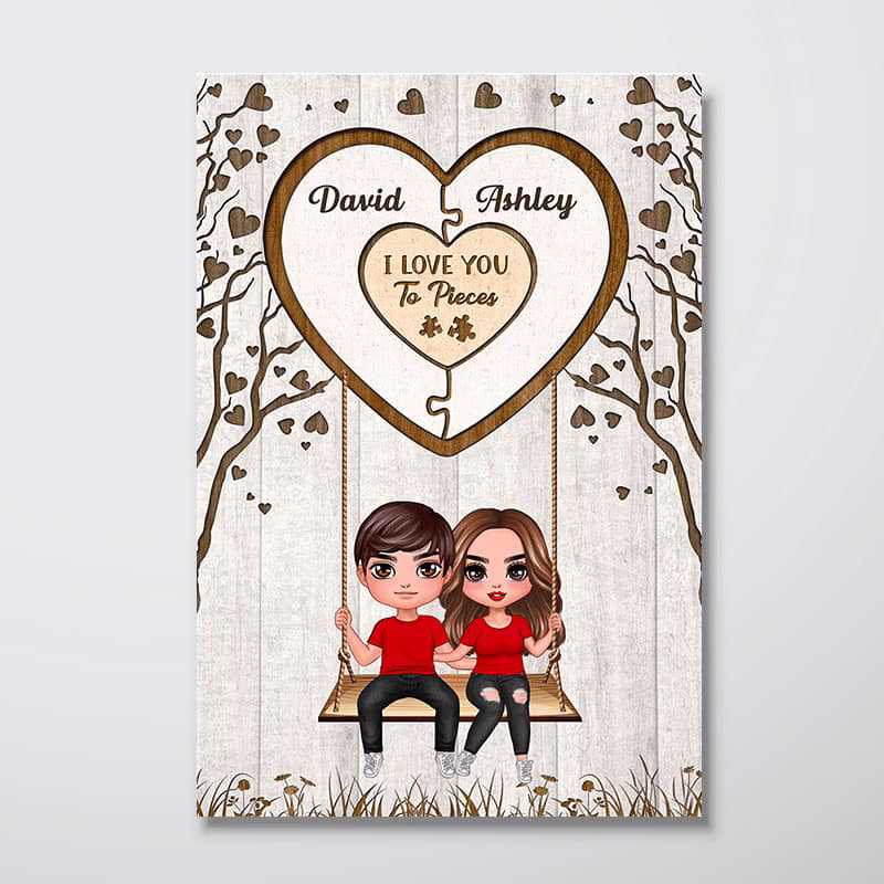 Doll Couple Missing Piece Heart Swing Personalized Vertical Poster