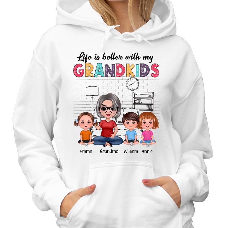 Brick Background Doll Grandma And Grandkids Colorful Pattern Personalized Hoodie Sweatshirt