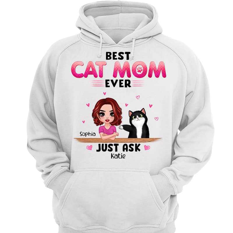 Best Cat Mom Ever Doll Woman Fluffy Cat Personalized Hoodie Sweatshirt