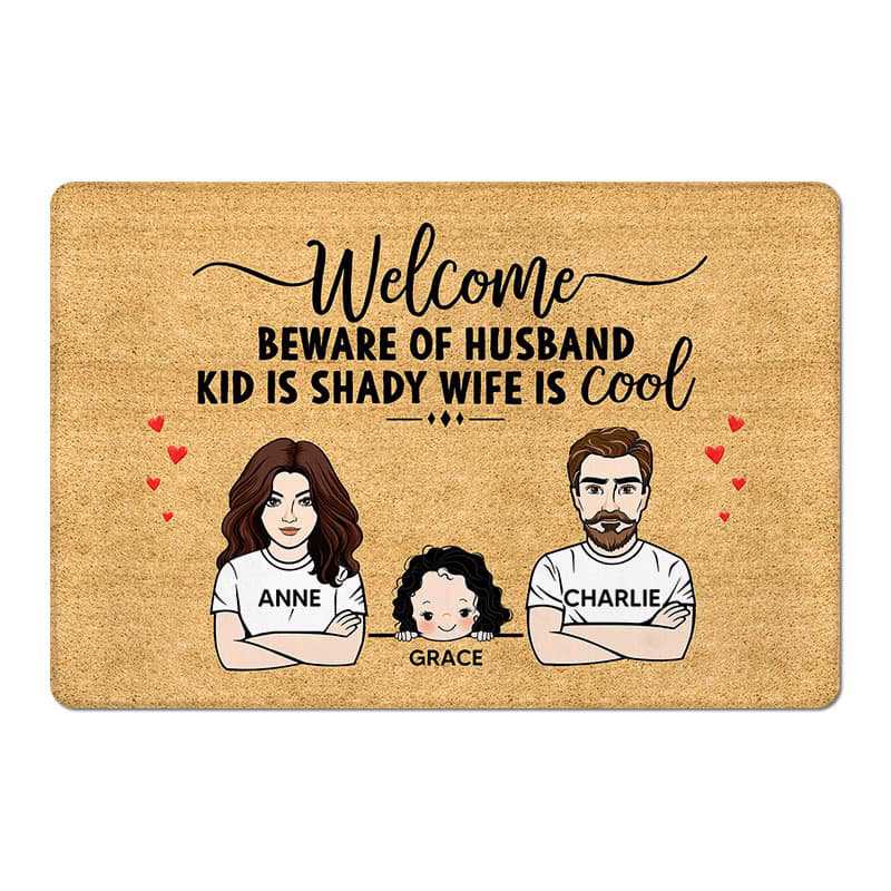 Doormat Beware Of Husband Wife Kids Personalized Doormat