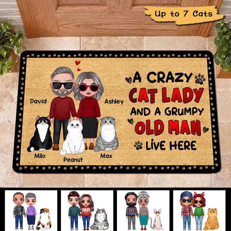 Doormat Crazy Cat Lady Old Couple Personalized Doormat 16x24