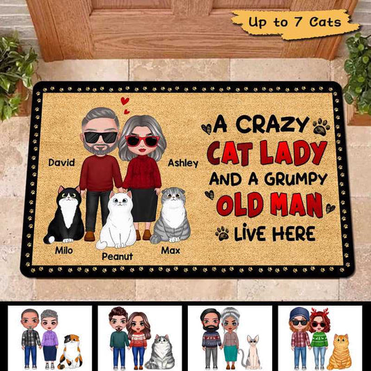 Doormat Crazy Cat Lady Old Couple Personalized Doormat 16x24