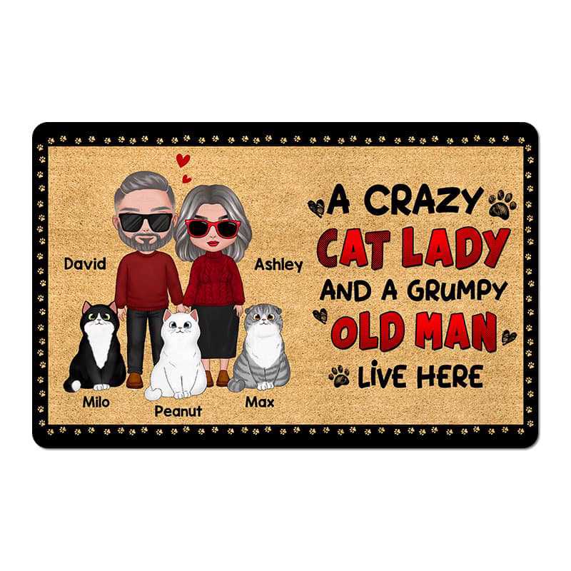 Doormat Crazy Cat Lady Old Couple Personalized Doormat