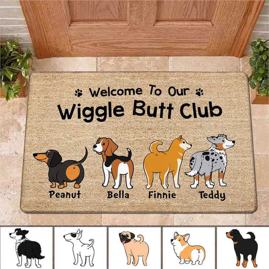 Doormat Dog Welcome Wiggle Butt Club Personalized Doormat 16x24