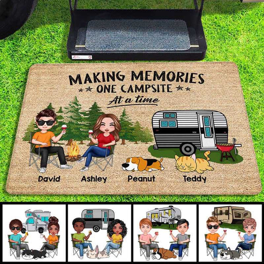 Doormat Doll Couple Camping And Dogs Cats Personalized Doormat 16x24