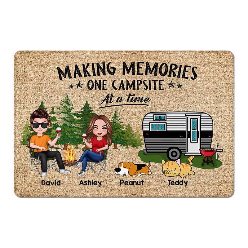 Doormat Doll Couple Camping And Dogs Cats Personalized Doormat