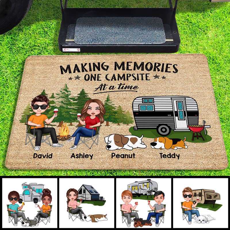 Doormat Doll Couple Camping And Dogs Personalized Doormat 16x24