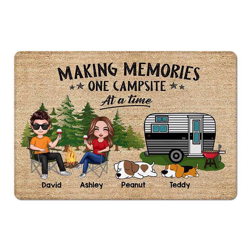Doormat Doll Couple Camping And Dogs Personalized Doormat