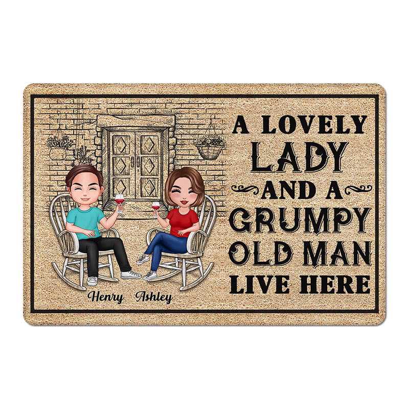 Doormat Doll Lovely Lady & Grumpy Old Man Live Here Personalized Doormat