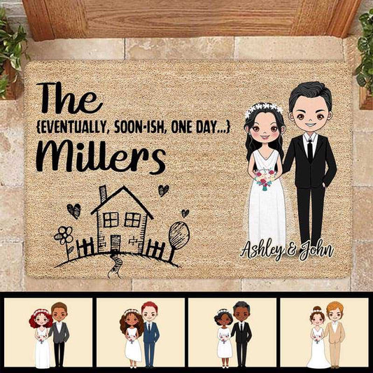 Doormat Eventually One Day Couple Chibi House Warming Gift Wedding Personalized Doormat 16x24