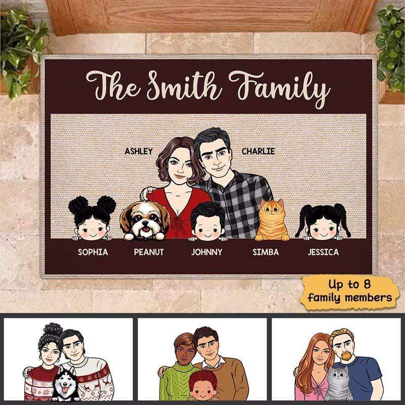 Doormat Family Couple Kids Dog Cat Personalized Doormat 16x24