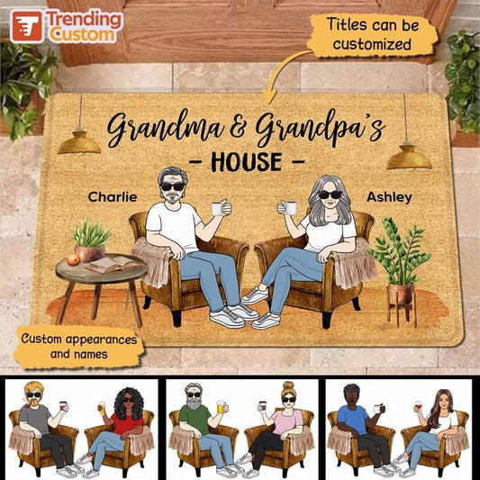 Doormat Front View Grandma Grandpa Grandparents Sitting House Personalized Doormat 16x24