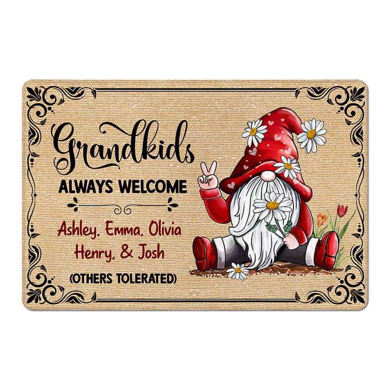 Doormat Grandkids Always Welcome Gnome Personalized Doormat