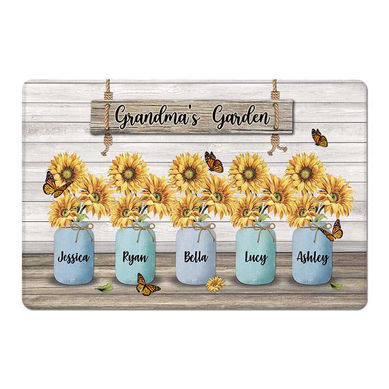 Doormat Grandma's Garden Sunflower Vase Personalized Doormat