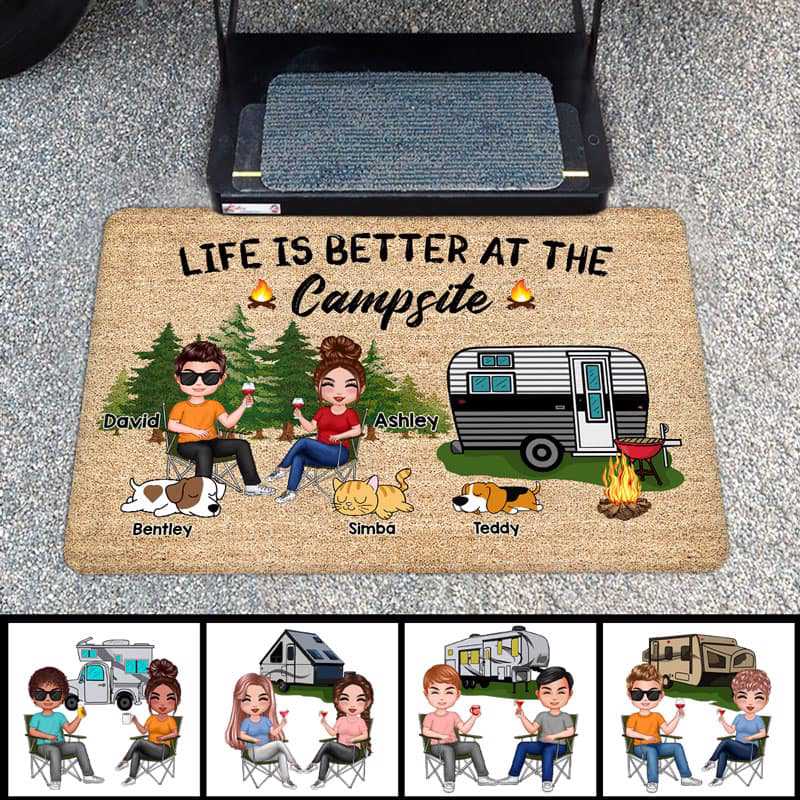 Doormat Happy Campers And Dogs Cats Personalized Doormat 16x24